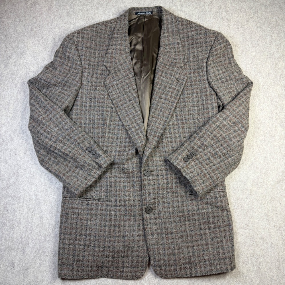 Giorgio Armani Mens 38R Virgin Wool Check Blazer Sport Coat Made in Italy Brown